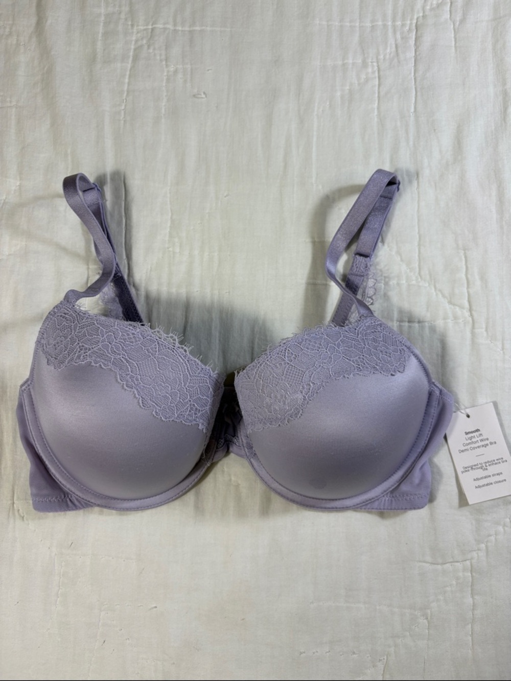 NWT Auden Smooth Light Lift Comfort Wire Demi‎ Bra Lavender Purple Lace Trim New
